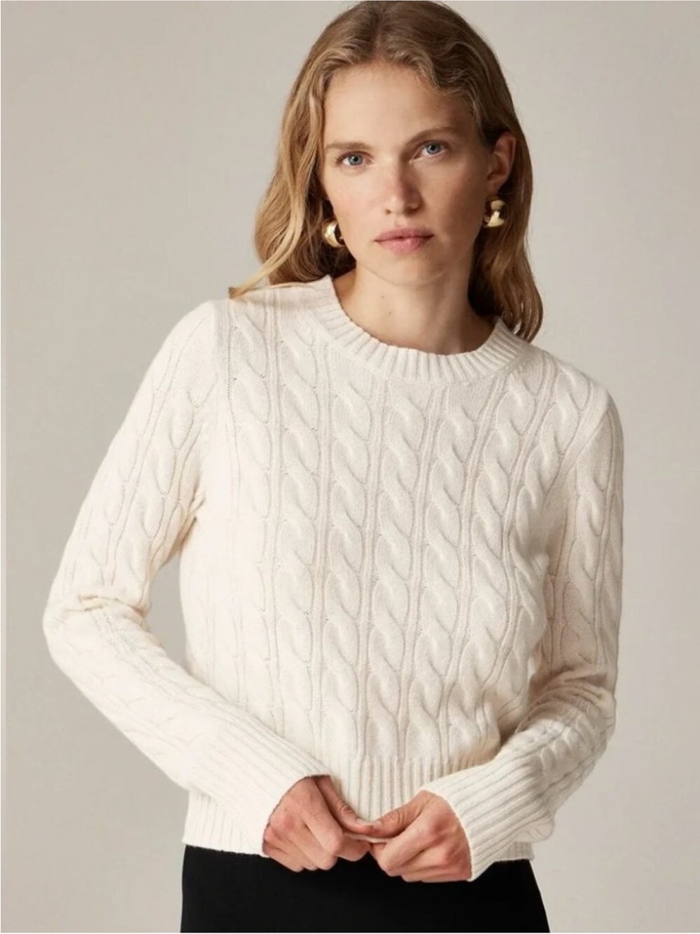 J. Crew Cream Cable-Knit Cashmere Crewneck Sweater